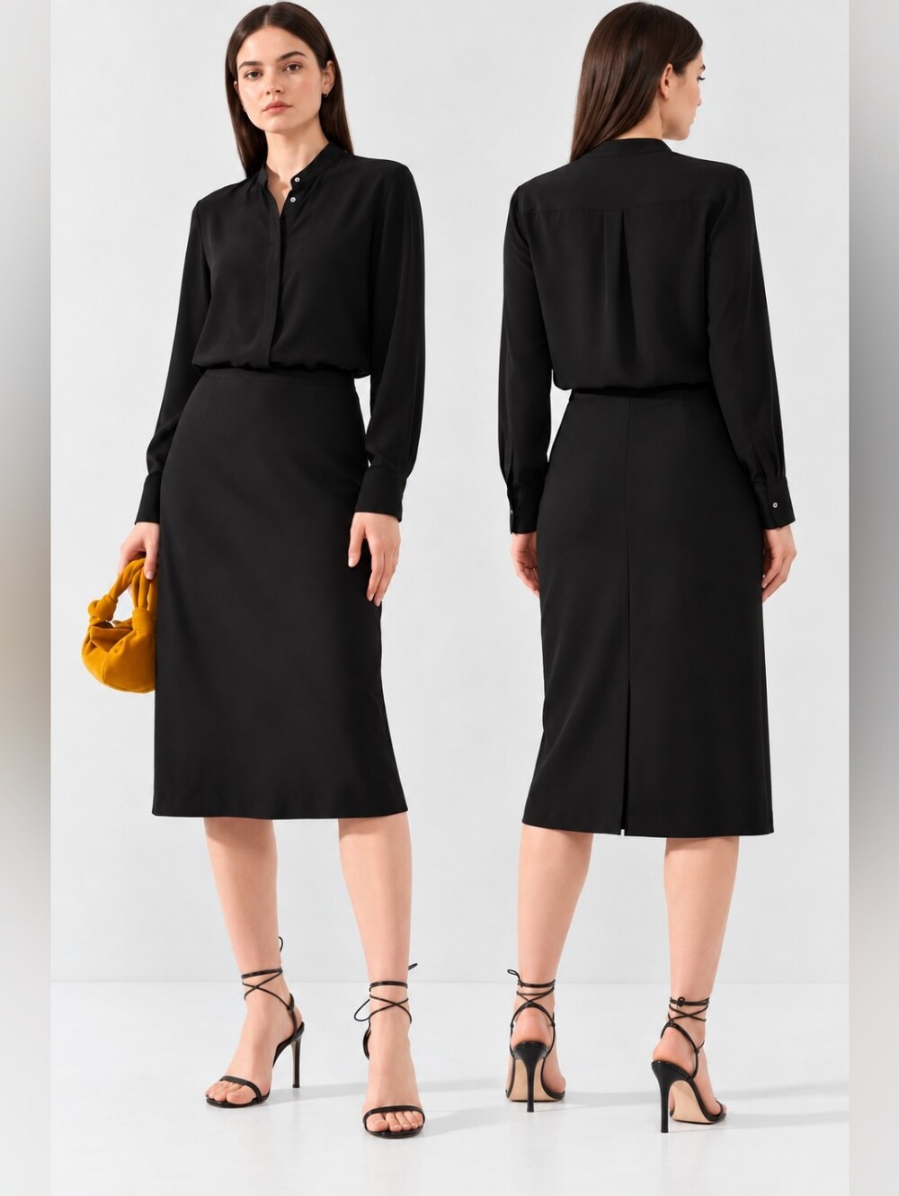 THEORY Black Silk Mimimalist Sleek Chic Classic Officewear Long Sleeve Blouse